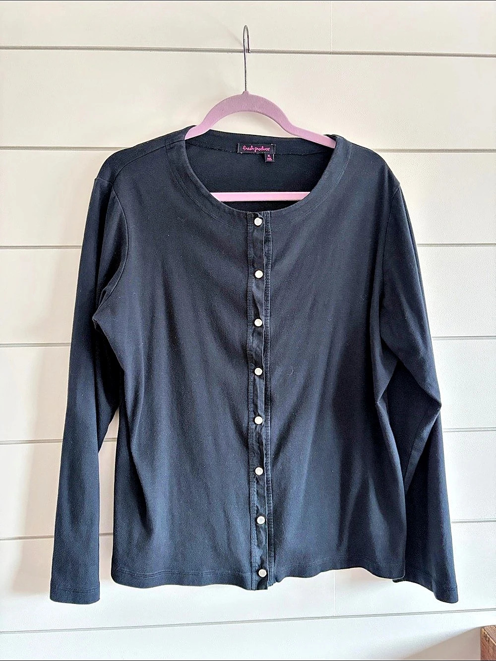Fresh Produce Cardigan Cotton Long Sleeve Top Black XL